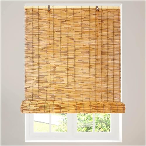 Bambusrollo für Balkon 40-180cm - Verdunkelungsrollo Ohne Bohren, Sichtschutz Fenster, Vorhang Wasserdicht, Jalousie für Garten, Gazebo, Terrasse (Farbe