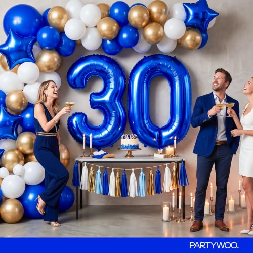 Image of PartyWoo Royal Blue Number 0 Balloon 40 Inch 25pcs Blue Star White Gold
