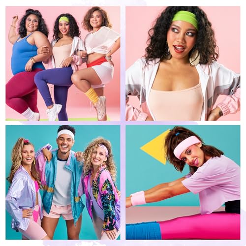 FNA FASHIONS® Neon Sweatbands Set – 80s Retro Headband & Wristbands | Sports Sweatband for Men & Women | Gym, Workout, Running, Tennis, Cycling, Basketball, Yoga & Fancy Dress Accessories - Image 7