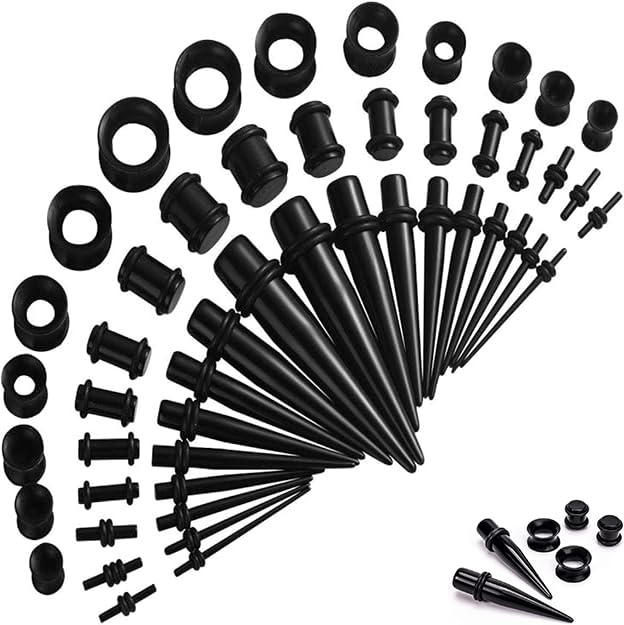 50 Dilataciones Orejas 1,6 mm-10 mm Silicona Oreja, Expansores de Túnel con Doble Junta Tórica Oído Acrílico Tapers, Expansores Oreja Joyeria Extensión de Oreja de Acrílico14G-00G Kit per allungamento