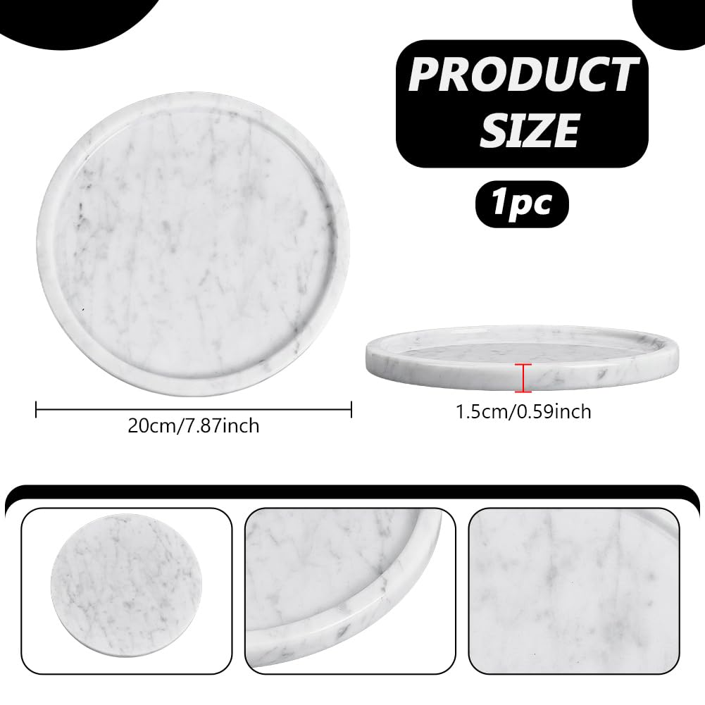 Bandeja redonda de mármol blanco natural de 20 cm, antideslizante, para baño, cocina, decoración del hogar, bandeja para servir