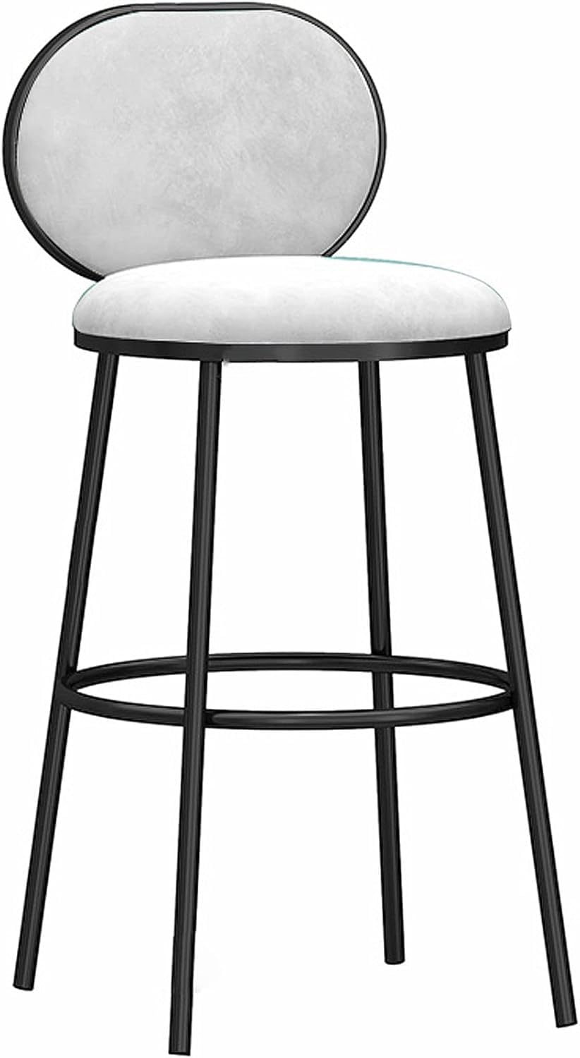Tabourets de bar en velours blanc 75cm avec dossier confortable et pieds en métal