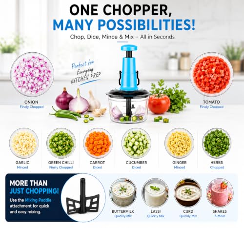 Image of Chopper for Kitchen Use | Vegetable Chopper for Kitchen | Manual Push Chopper for Onion, Tomato & Vegetables | Hand Vegetable Cutter Machine for Salad, Fruits & Garlic