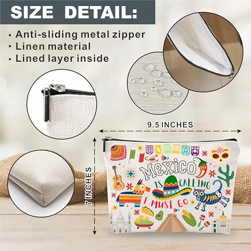 Mexico Souvenirs Cosmetic Bags For Women，Mexico Is Calling I Must Go, Makeup Organizer Bag, Toiletry Pouch, Small Travel Storage Bag, Mexico Themed Gifts, Women Essentials - D072