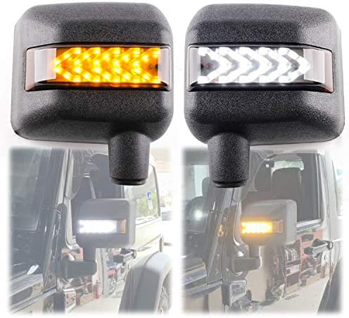 KMFCDAE LED Side Mirror with Amber Sequential Turn Signal Lights and White Daytime Running Lights Fit for Jeep Wrangler JK JKU 2007-2018 (1 Pair)
