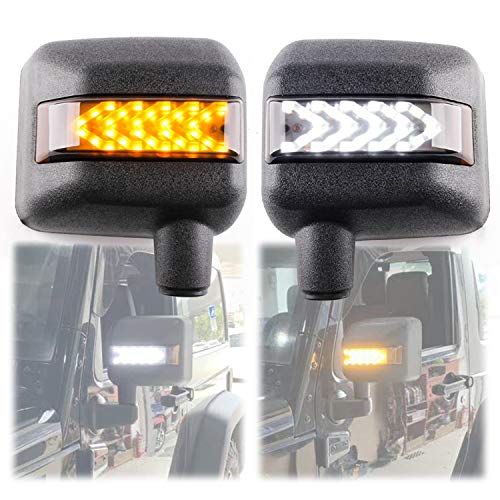 KMFCDAE LED Side Mirror with Amber Sequential Turn Signal Lights and White Daytime Running Lights Fit for Jeep Wrangler JK JKU 2007-2018 (1 Pair)