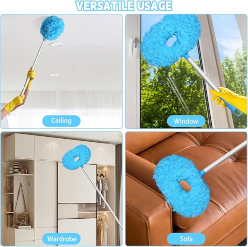 Image of Eunice 2 Dusters Heads Ceiling Fan Duster with Extension Pole - Adjustable and Removable Fan Cleaner Blade for High Ceiling, Window Door Furniture (Blue)