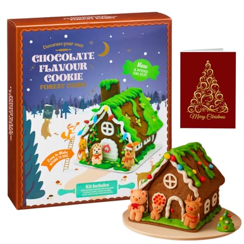Decorate Your Own Chocolate Flavour Cookie Forest Cabin Kit Fun Family Christmas Activity Build & Decorate Chocolate Gingerbread House with Icing and Candy Decorations Christmas Gifts for Kids