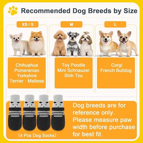 Hundesocken mit Klettverschluss, Rutschfester Pfotenschutz für kleine Hunde, weiche atmungsaktive Socken für Glatte Böden im Haus, Kratzschutz für Boden & Möbel, Schwarz, Größe M (4er Set)