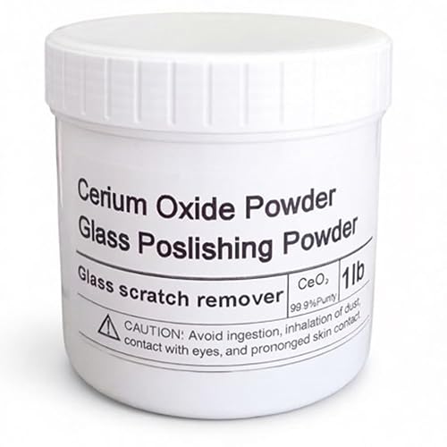 1 libra de óxido de cerio puro al 99%  elimina arañazos, rayas de limpiaparabrisas y película de aceite de los parabrisas. Restaura el brillo en