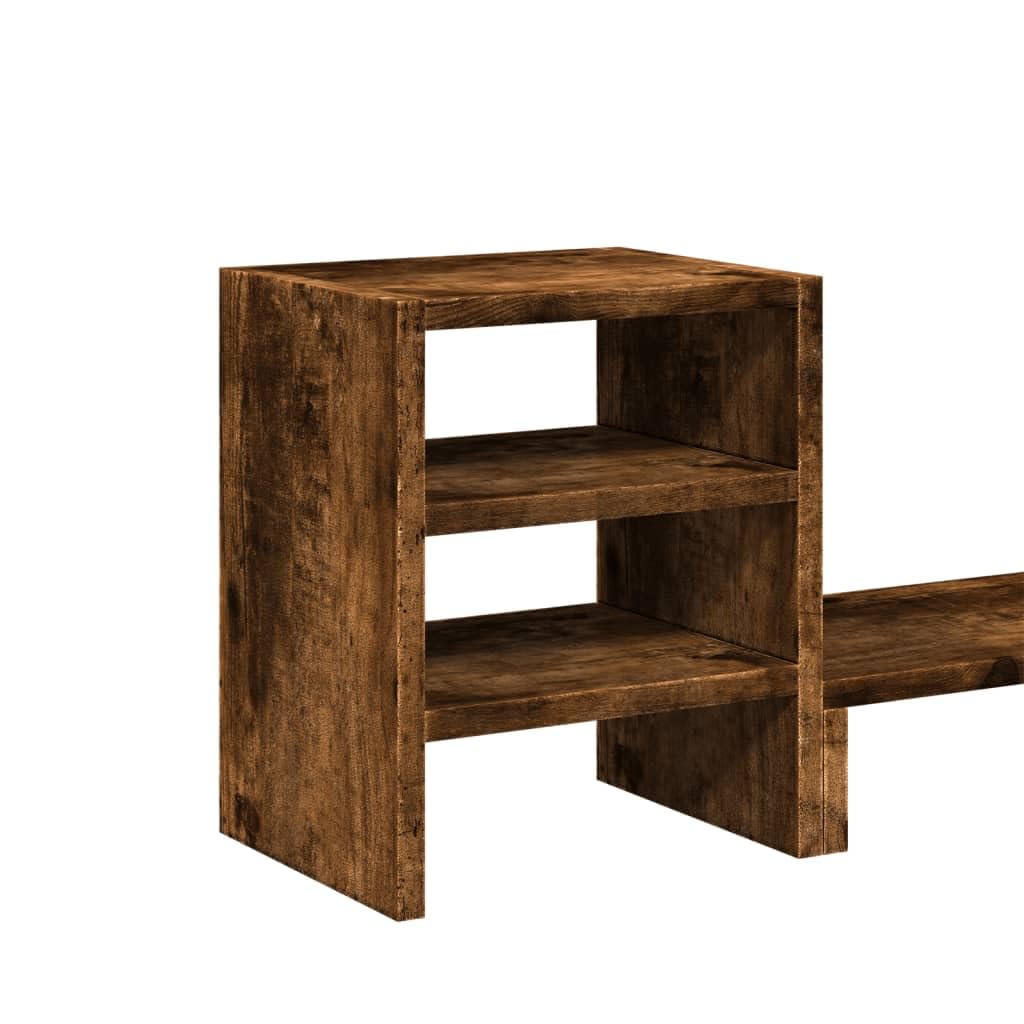 Mangloder - Supporto per monitor con organizer da scrivania, in legno di rovere affumicato, stabile supporto da tavolo per lavoro ergonomico in casa, con ampio spazio di archiviazione per articoli da