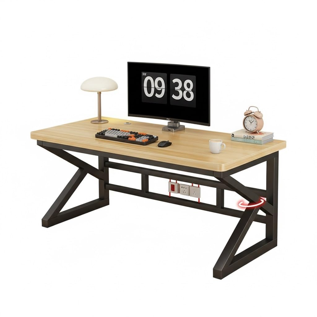 Scrivania da gioco a forma di K, resistente, spessore 3 cm, struttura in metallo, per uso industriale, casa, ufficio, postazione di lavoro da 130 cm, tavolo per PC per giochi e scrittura, finitura