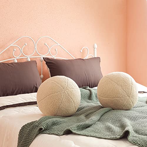 Wesiti 2 Pcs Nordic Round Throw Pillows 11.8 Inches Round Pillow Cushion Modern Sphere Boucle Pillow Plush Ball Ornament Pillow For Home Decor Sofa Bedroom Living Room Tatami Ornament, Milk Tea White #TOP3