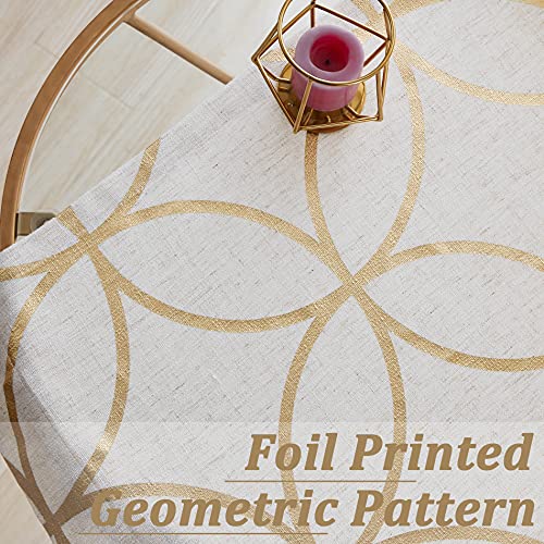 Sxzjtex Gold Linen Window Curtain Panels Metallic Geo Moroccan Tile Foil Print Semi Sheer Drapes For Bedroom Living Room, Light Filtering Window Treatments, Grommet Top 2 Panels Set Of 2, 55" Wx63 L #TOP3