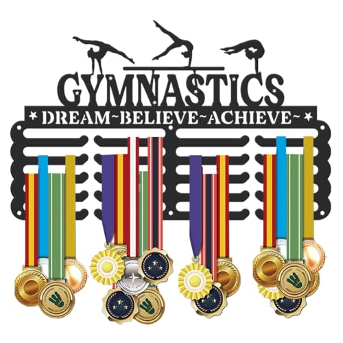 SUPERDANT Gymnastic Medal Hanger Display Women Girls Gymnastic Award Metal Holder Rack Star Gymnastics Holder Display 5 Rows 20 Hangers Medal Rack Wall Mounted Race Hanger Gifts for Athletes Kids