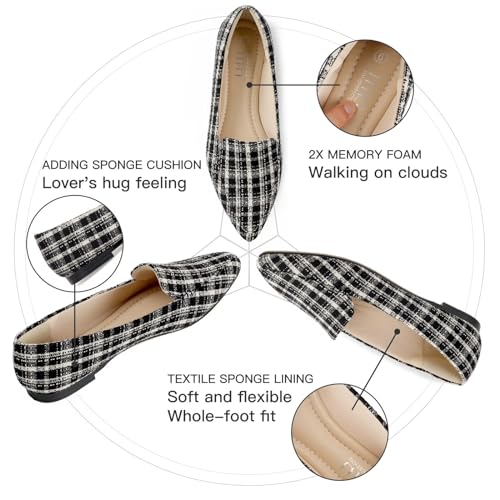 Image of MUSSHOE Pointed Toe Flats for Women, Comfortable Business Casual Work Shoes, Slip On Loafers with Arch Support, Office Walking Flats for All Day Standing