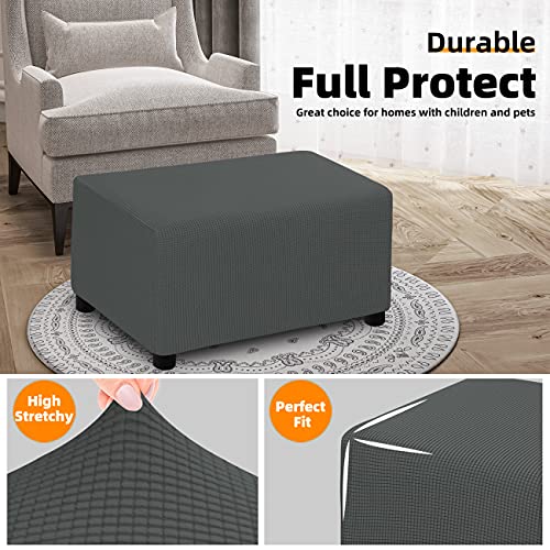 Danabest Super Stretch Jacquard Ottoman Covers Slipcover Rectangle Stool Furniture Protector For Pets,Kids(Dark Gray,Ottoman) #TOP2