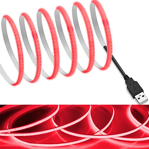 Image of MDee】USB COB Tape Light LED Strip.14.76ft /4.5m 5mm Hidden DC 5V RED | LED Tape with 320 LEDs /m for Red Lighting. Cuttable, Shapeable, USB Powered. Ideal for Kitchen