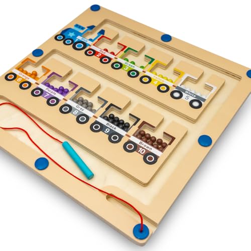 Magnetic Color & Number Maze – Montessori Wooden Puzzle Board for Kids Ages 3-5 | Fun Counting & Matching Game | Fine Motor Skills & Color Recognition Toy with Train Theme - Image 4