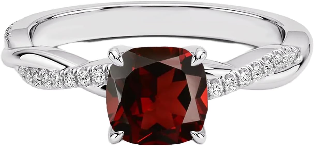 1.5 CT Cushion Cut Gemstone Engagement Rings for Women 10K 14K 18K Gold Half Eternity Twisted Rings Promise Wedding Anniversary Ring Unique Bridal Ring for Her