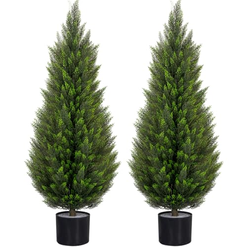 VIVATREES 4FT Artificial Topiary Cedar Trees, UV-Resistant Faux Evergreen Outdoor