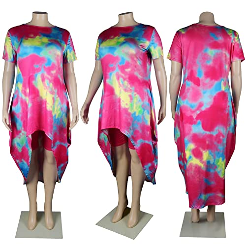 Lucuna Women's 2 Piece Outfits Tie Dye Short Sleeve T Shirt Dress And Bodycon Shorts Casual Clubwear Set Plus Size #TOP4