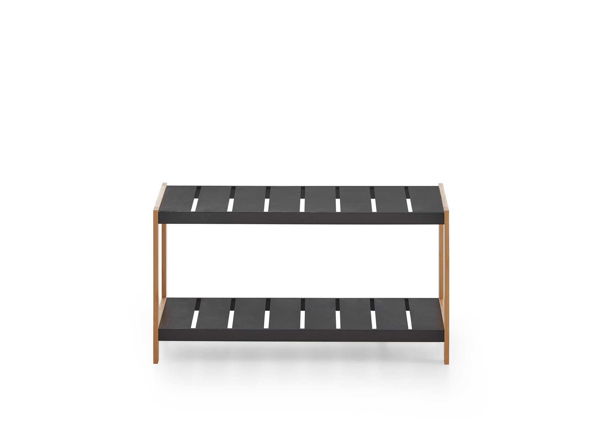Homes & Jones Schuhregal Francis 69,8x26x36 cm schwarzes Holz 2 Ablagen kompakt Flur Diele