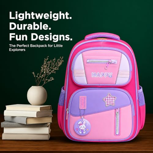 Image of School Bag for Kids Boys & Girls 5-10 Years - Cute Cartoon Dinosaur Backpack Large Capacity Waterproof School Bag with Bottle Pocket Multi-Compartment Lightweight Bag for Nursery & Primary