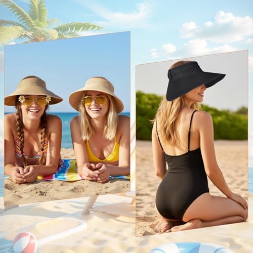 Visera plegable de paja para mujer con ala ancha miniatura 7