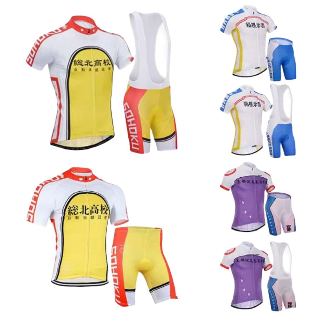 サイクルジャージ 弱虫ペダル コスプレ衣装 総北高校 京都伏見 箱根学園 呉南工業 自転車競技部 金城真護 田所迅 巻島裕介 手嶋純太 青八木一 小野田坂道 今泉俊輔 鳴子章吉 運動セット 日常着 cosplay 応援服 男女兼用 (F,L)