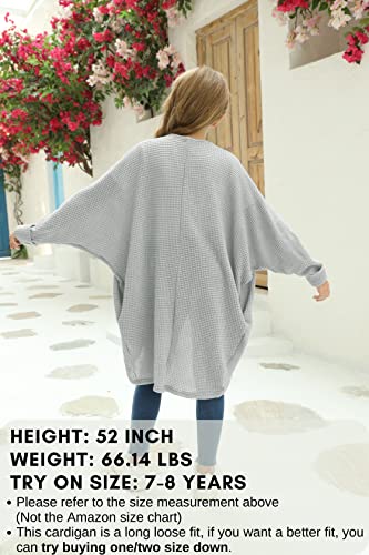 Teen Girls Batwing Long Sleeve Sweaters Fashion Open Front Kint Long Cardigan Cute Outwear With Pockets Size 10-12 Light Grey #TOP4