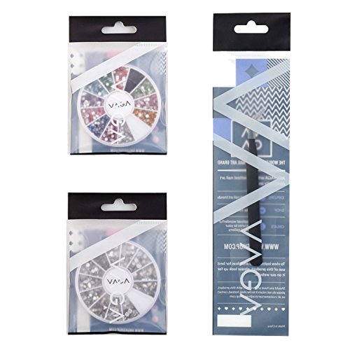Professional Nail Art Accessories Set With Silver Gems Rhinestones Crystals In Different Shapes, Premium Gemstones Decorations In 12 Colors and Black Stainless Steel Precision Tweezers By VAGA - Thumbnail 4