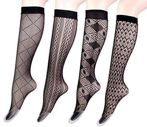 4 pares de medias de rejilla para mujer, color negro Negro Set D Talla única Cover