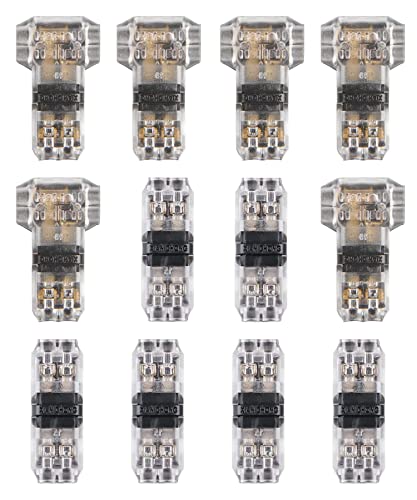 HUAZIZ 12 Pcs Connettori a T/H a Bassa Tensione, Morsetti Rapidi Splice Connettore Elettrico,Connettori a Filo T/Hper Connessione Cavo Elettrico 20-22 Awg, Non C'è Bisogno di Stripping(2 Pin)