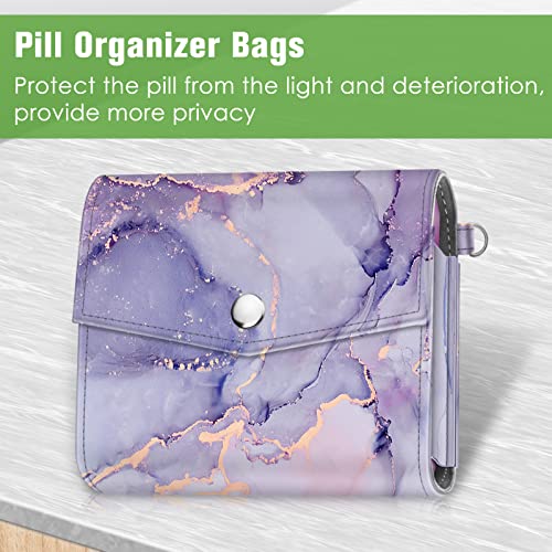 Finpac Weekly Pill Organizers 4 Times A Day, Slide Open Pu Leather Case Travel Pill Vitamin Medicine Reminder And Planner With Name Card For Morning| Afternoon| Evening| Bedtime (Lilac Marble) #TOP3