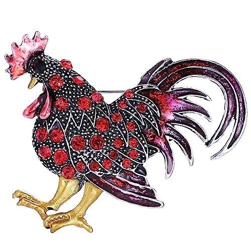Image of Chicken Rooster Brooch Pin for Men Women Crystal Rhinestone Gold Plated Enamel Cute Hen Animal Ladies Fashion Personality Novelty Funny Lapel Pin Brooch