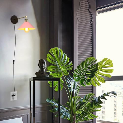 Image of ANYE Wall Sconce UL Plug-in Cord Bronze E26 Base Retro Minimalist Style Macaron Pink Iron Shade Wall Light Fixture for Cabinet Kitchen Hotel Bulb Sold Separately