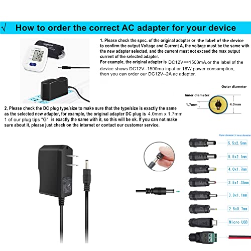 Guanting Universal Ac Adapter 6V 2A Power Supply With 8 Dc Plug Tips Ac110V To Dc6V Power Driver For Digital Blood Pressure Monitor 6V Charger Transformer Ac Dc Adapter (Dc6V-2A) #TOP7