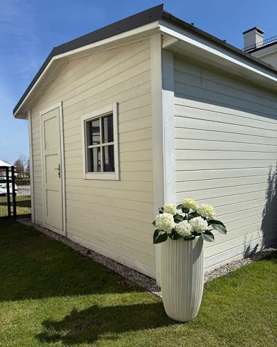 Vaso Per Piante Beige Chiaro 35X35X70 Cm Mgo Rotondo Gessato Indoor Outdoor Resistente Alle Intemperie - 7