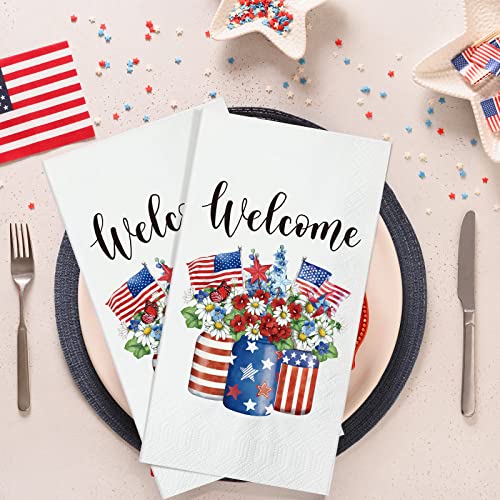 100 Pieces 4Th Of July Napkins Independence Day Paper Guest Towels Disposable Memorial Day Hand Towels For Home Kitchen Patriotic Happy 4Th Of July Party Supplies, 3 Ply (Welcome) #TOP4