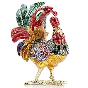 SEVENBEES Hand Painted Enameled Rooster Jewelry Trinket Boxes Hinged Animal Rooster Figurines Collectibles Gift for Home Decor Gift