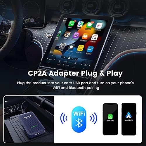 Apple CarPlay Wireless Adapter CarlinKit 4.0, Wireless Android Auto Dongle 2 in 1 Only Compatible Built-in Wired Carplay Car-Available for Android Phones and iPhones iOS, Plug & Play 5G Wi-Fi GPS