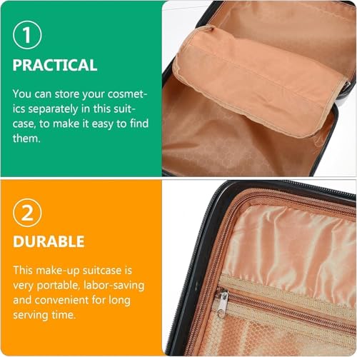 Image of Portable Hard Shell Cosmetic Bag Travel Case, Small Travel Hand Luggage with Elastic Band, Mini Abs Carrying Makeup Case Suitcase (B-Dark Green)