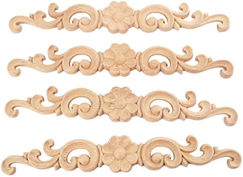 MUXSAM Wood Carved Onlays Appliques, Long Carvings Overlays Decor, Rosette Inlay Decals Ornaments for Drawers Door Cabinet Mirror Dresser Wall Mantels Euro Furniture Crafts(4-Pack, 27x4cm/10.7"x1.6")