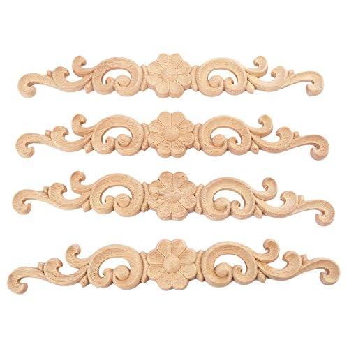 Muxsam Wood Carved Onlays Appliques, Long Carvings Overlays Decor, Rosette Inlay Decals Ornaments For Drawers Door Cabinet Mirror Dresser Wall Mantels Euro Furniture Crafts(4-Pack, 27X4Cm/10.7"X1.6") #TOP5