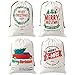 Faylapa 4 Pcs Large Santa Sacks,4 Patterns Canvas Stocking with Drawstrings,Reusable Designs,19.7 X 27.5 Inch Xmas Present Bag