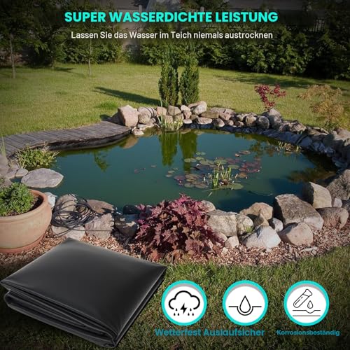Adoture 3 x 2m Teichfolie, Flexibel Teichfolien Scheibe Wasserdicht und leckdest, Sonnenschutz HDPE Folie für Garten Fischteich Landschaft Schönheit
