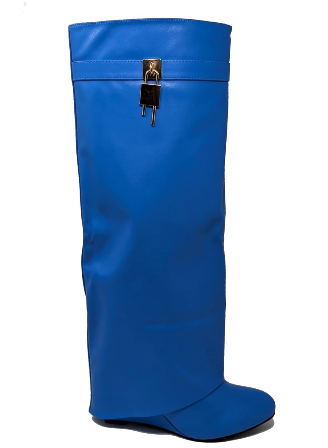 Lemonade Womens Fold Over Padlock Detail Wedge Heel Knee High Long Boot