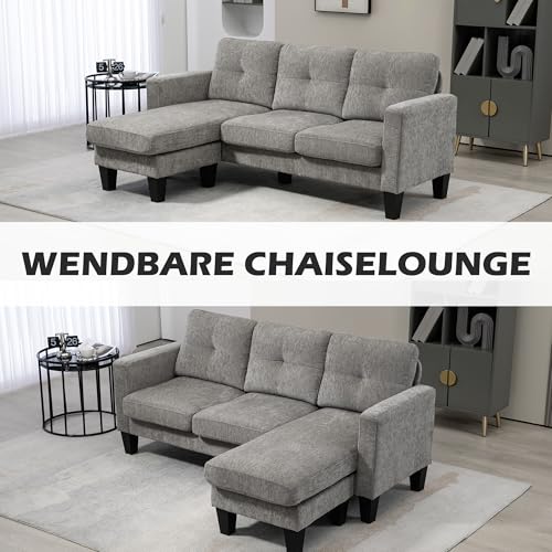 HOMCOM Ecksofa, Eck-Couch mit umkehrbarer Chaiselongue, Sofa in L-Form, Gepolstert Eckcouch mit Federkern, Stahlrahmen Chenille-Optik, 186 x 130 x 84 cm, Braun – Bild 7