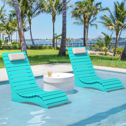 Homenjoy HDPS Pool Lounge Chairs Set of 2, Use in Pools Lounge Chairs up to 10-Inches of Water, Chaise Chairs with Headrest, Lounge Chair Outdoor, Fade-Resistant Pool Lounger for Deck